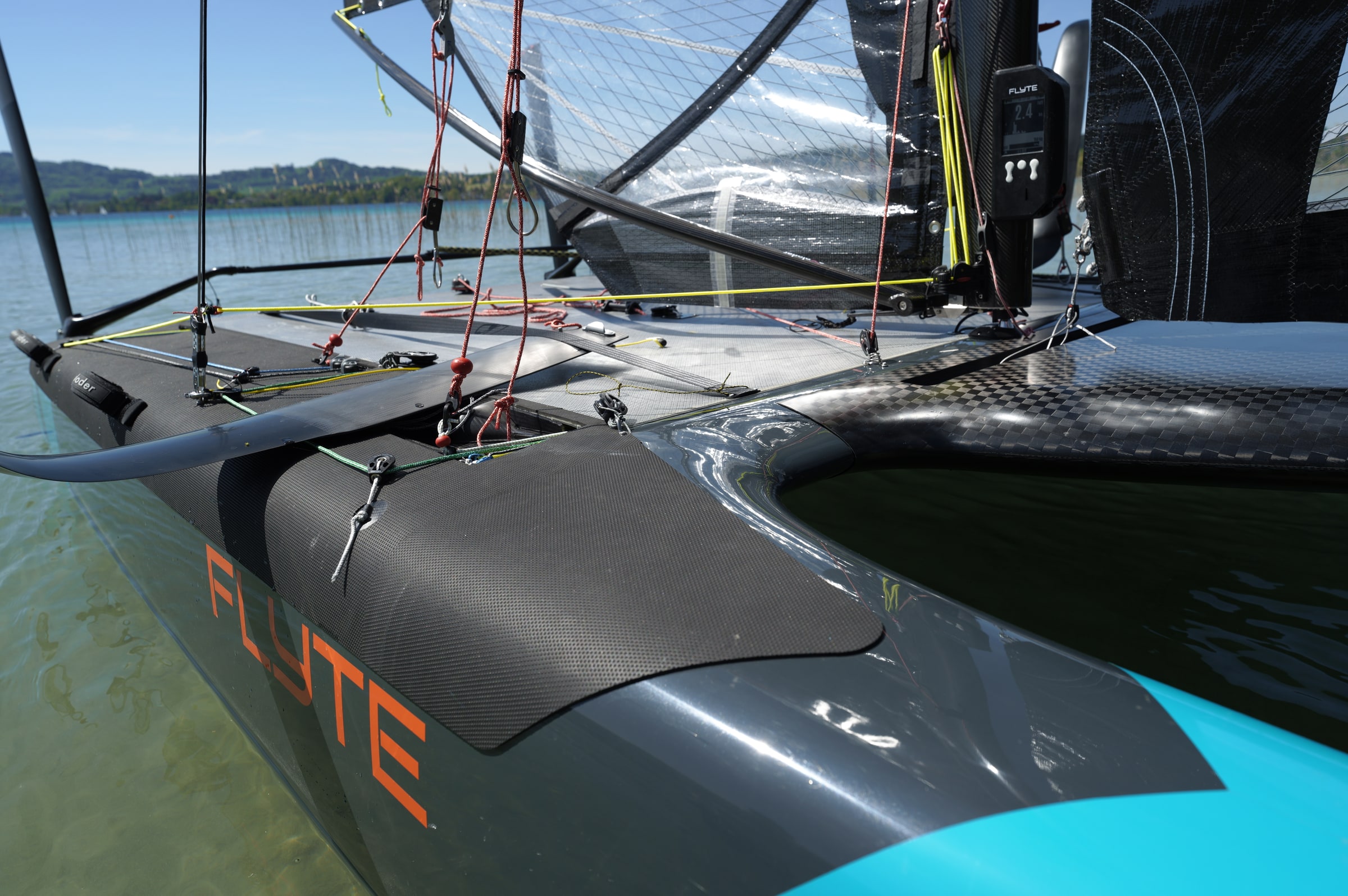 Close view of the Flyte boom and mast fittings