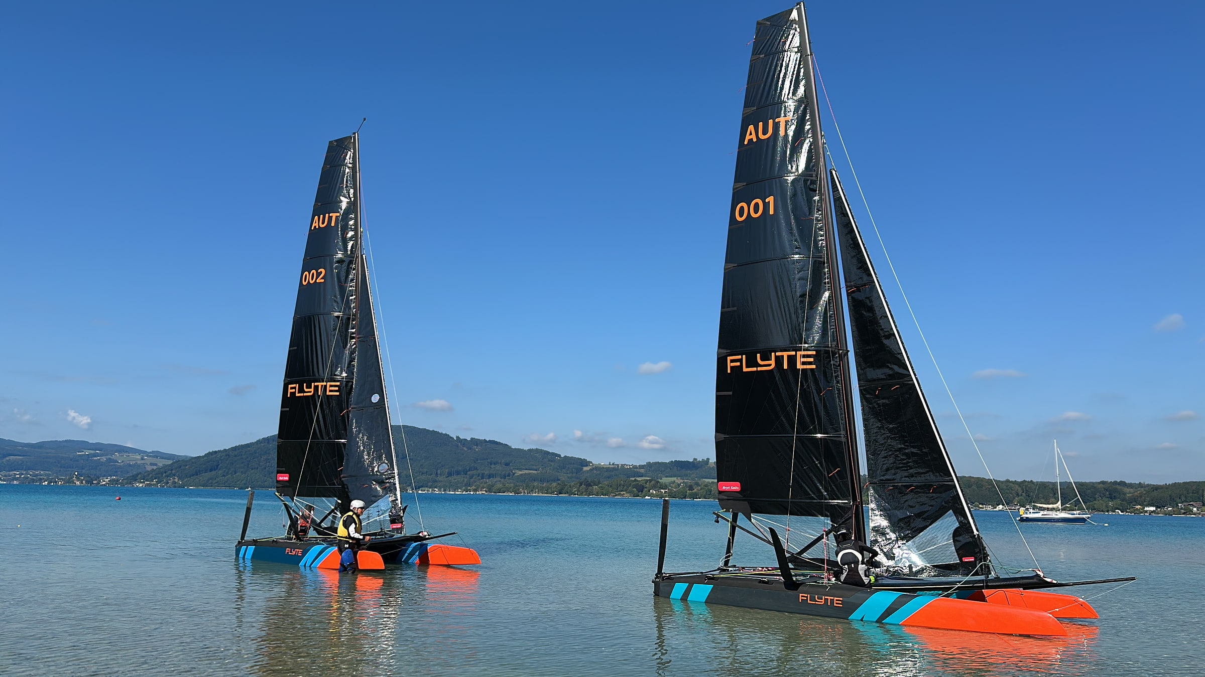 Two Flyte catamarans ready to race